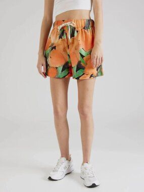 NWOT Topshop Tropical Floral Print Shorts Orange Elastic Tie Waist WM's SZ 8-10